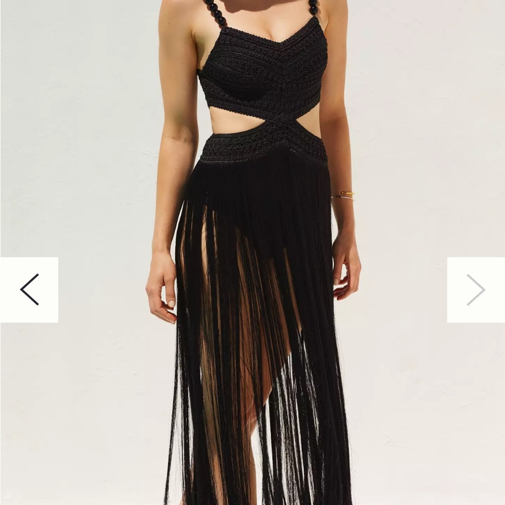 PatBO Black Fringe Cutout Maxi Dress in Sz Small - Picture 5 of 8